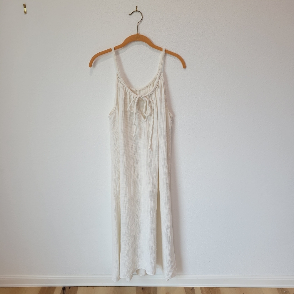 Kona Sol Women's L/XL White Muslin Tie Back Maxi Dress Boho - Picture 4 of 6